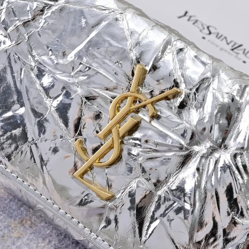 YSL Silver Metallic Leather Wallet - Image 3