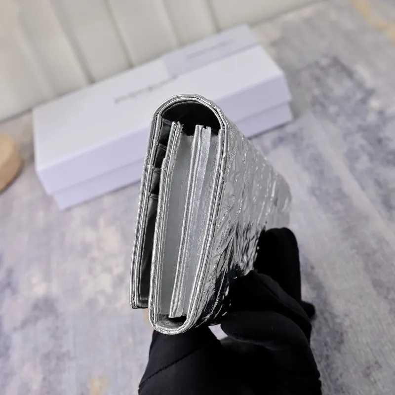 YSL Silver Metallic Leather Wallet - Image 5