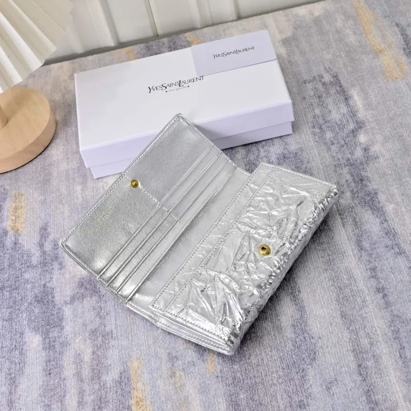 YSL Silver Metallic Leather Wallet - Image 6