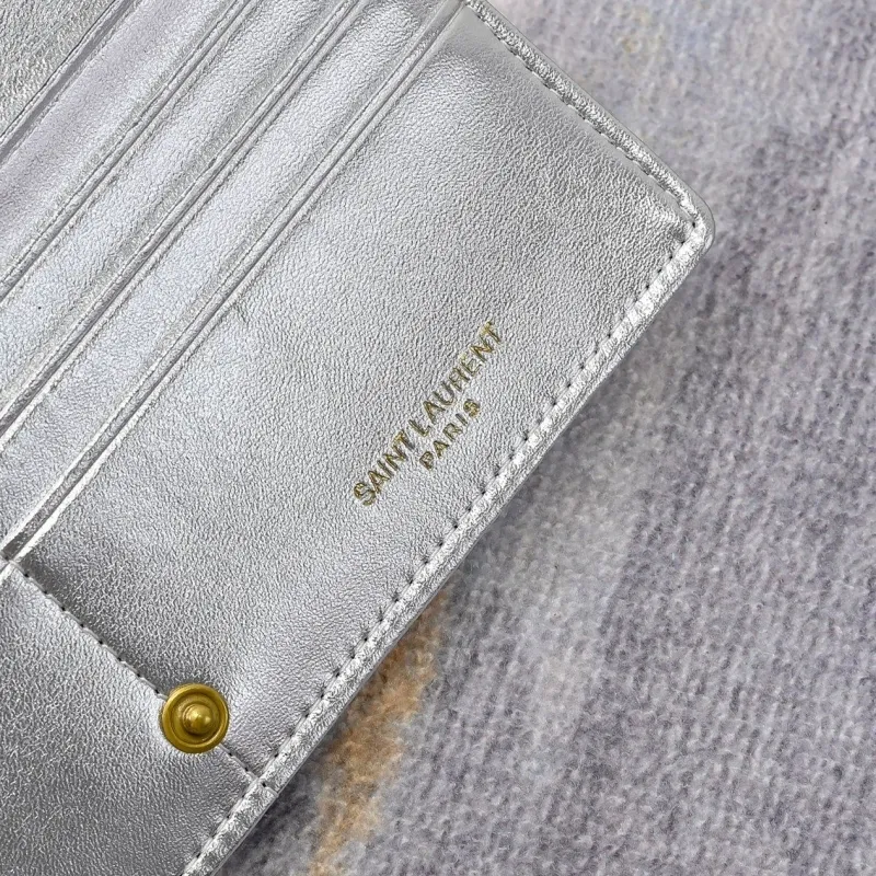 YSL Silver Metallic Leather Wallet - Image 7