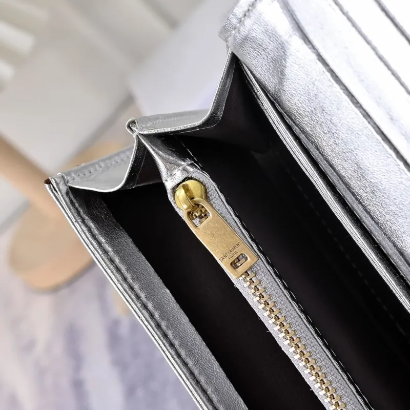YSL Silver Metallic Leather Wallet - Image 8