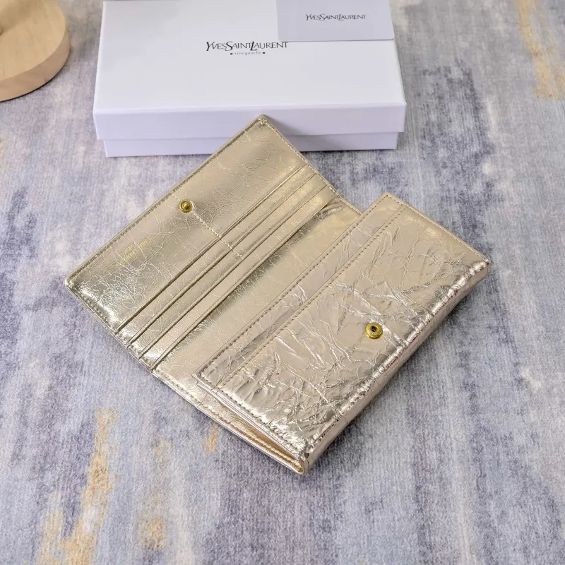 YSL Gold Metallic Long Wallet - Image 7