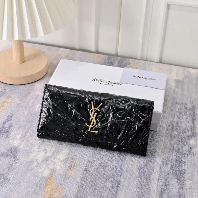 YSL Black Patent Leather Long Wallet