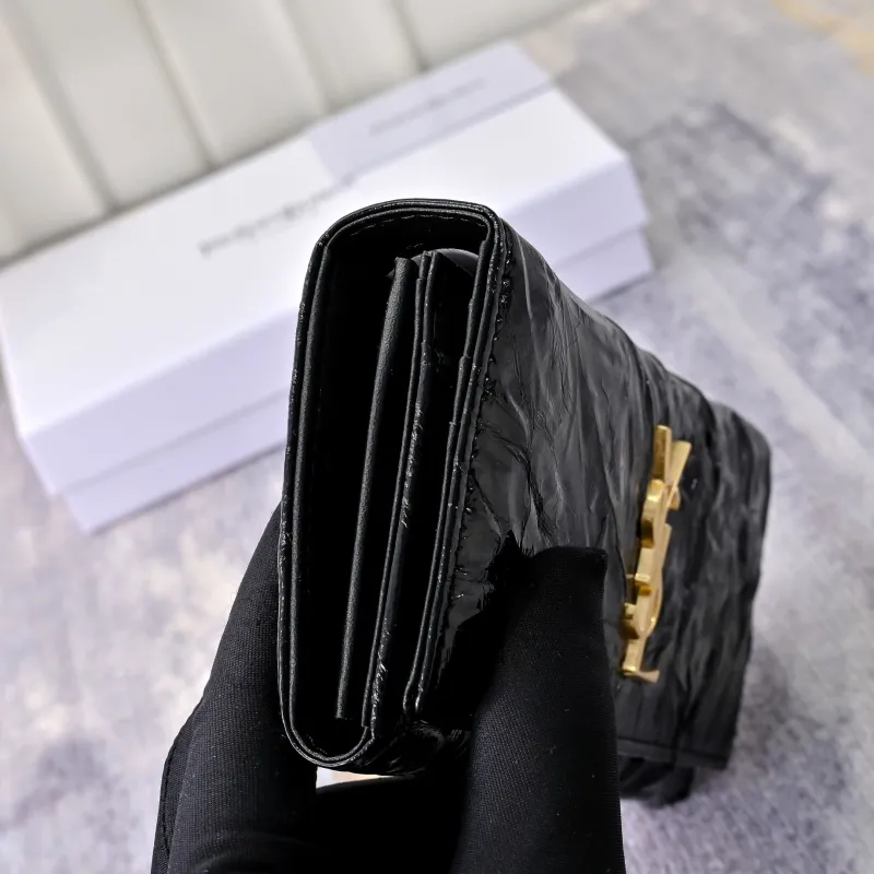 YSL Black Patent Leather Long Wallet - Image 4