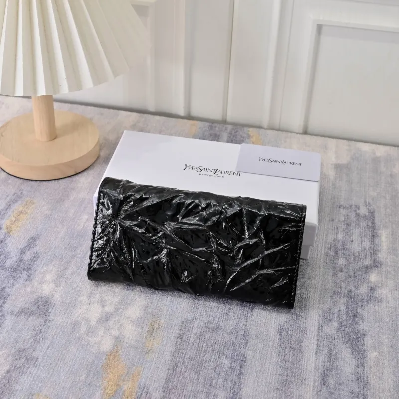 YSL Black Patent Leather Long Wallet - Image 5