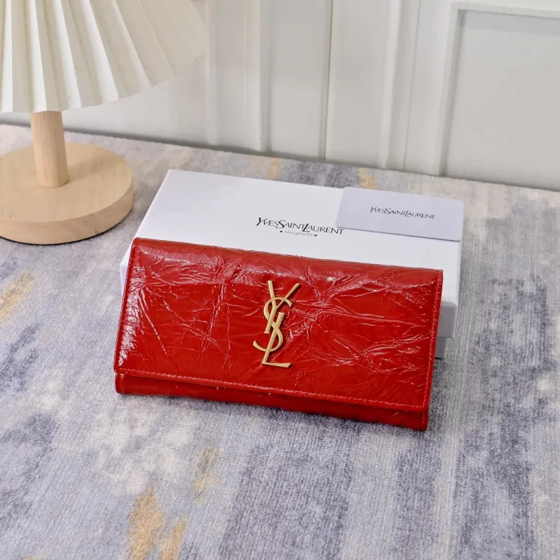 YSL Red Leather Long Wallet 148