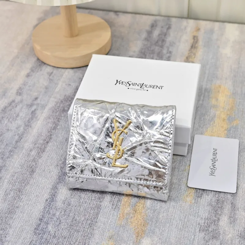 YSL Silver Metallic Bifold Wallet