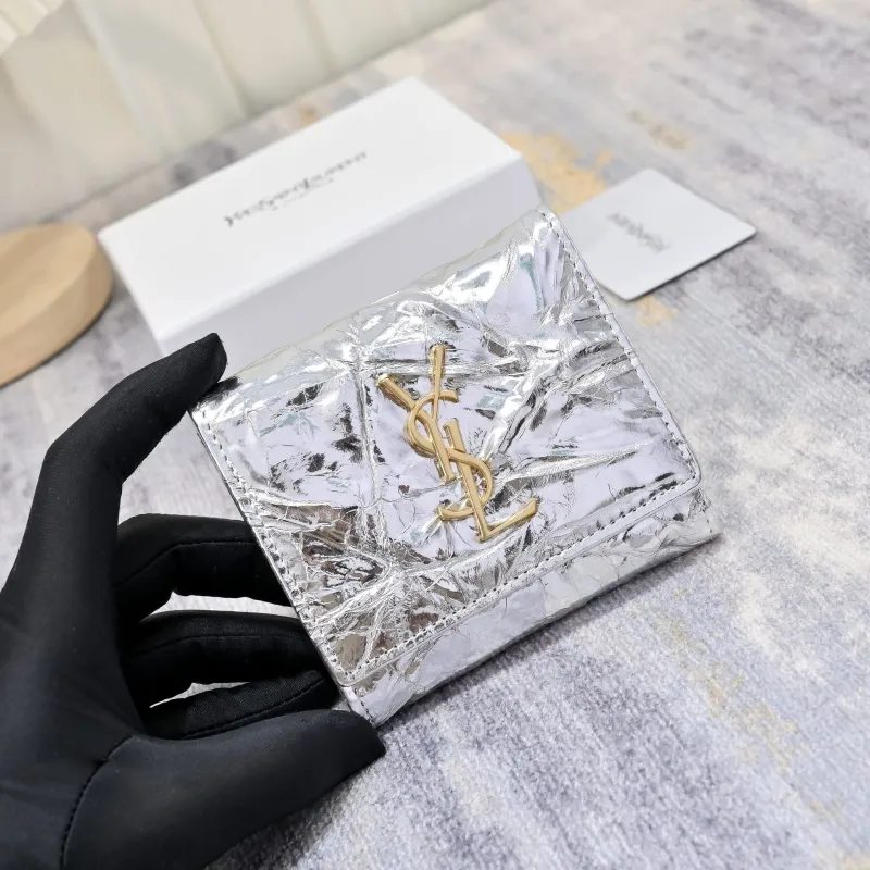 Alternative view of YSL Silver Metallic Bifold Wallet