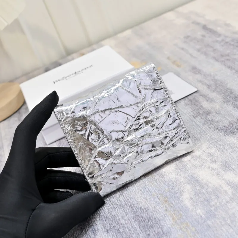 YSL Silver Metallic Bifold Wallet - Image 4