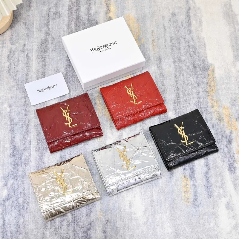 YSL Metallic Leather Trifold Wallet