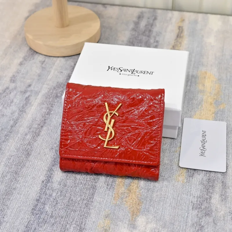 Yves Saint Laurent Red Leather Compact Wallet