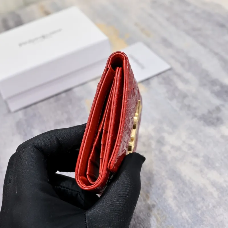 Yves Saint Laurent Red Leather Compact Wallet - Image 4