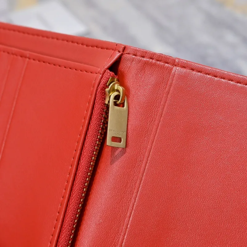Yves Saint Laurent Red Leather Compact Wallet - Image 6
