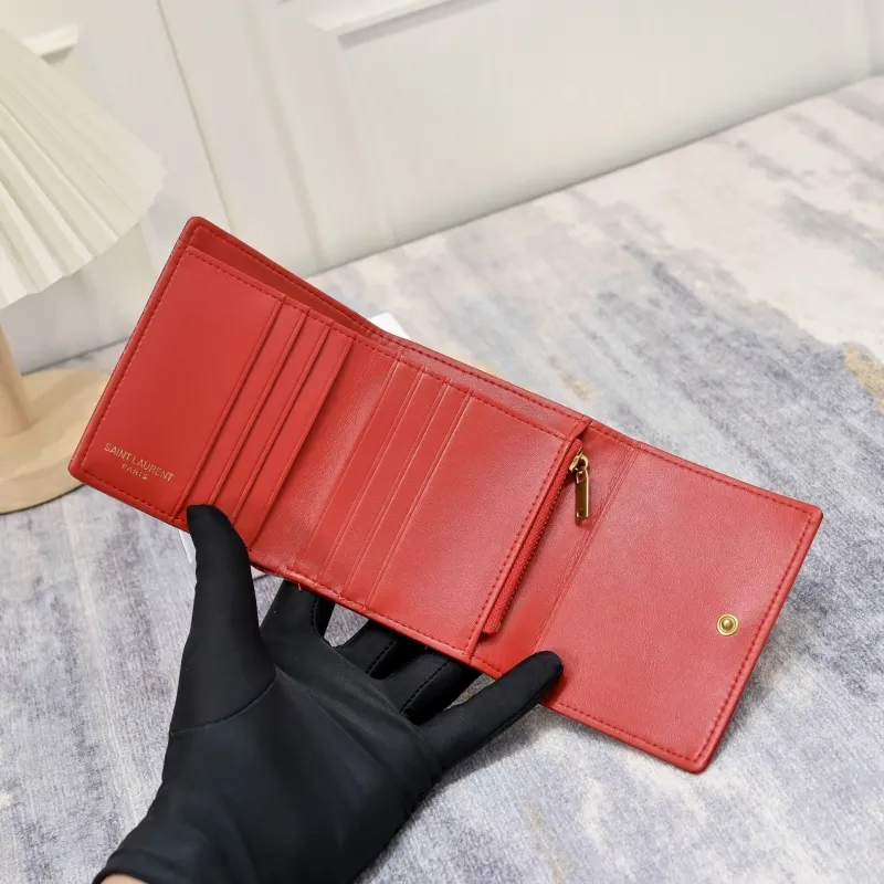 Yves Saint Laurent Red Leather Compact Wallet - Image 7