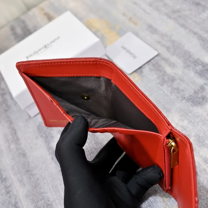 Yves Saint Laurent Red Leather Compact Wallet - Image 8