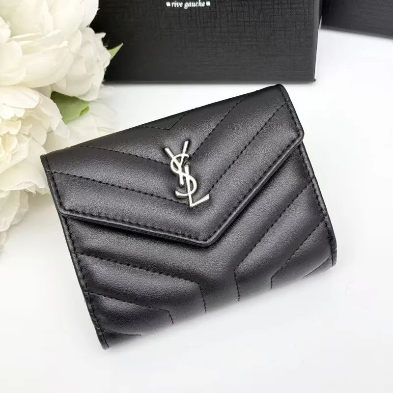 YSL Black Quilted Compact Wallet 153