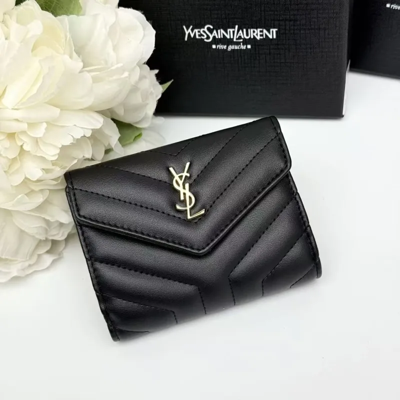 Yves Saint Laurent Black Compact Leather Wallet