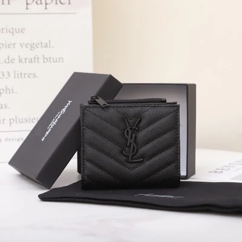 YSL Black Caviar Leather Zip Wallet