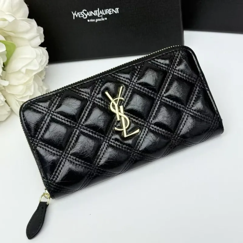 Yves Saint Laurent Black Quilted Leather Zip Around Wallet