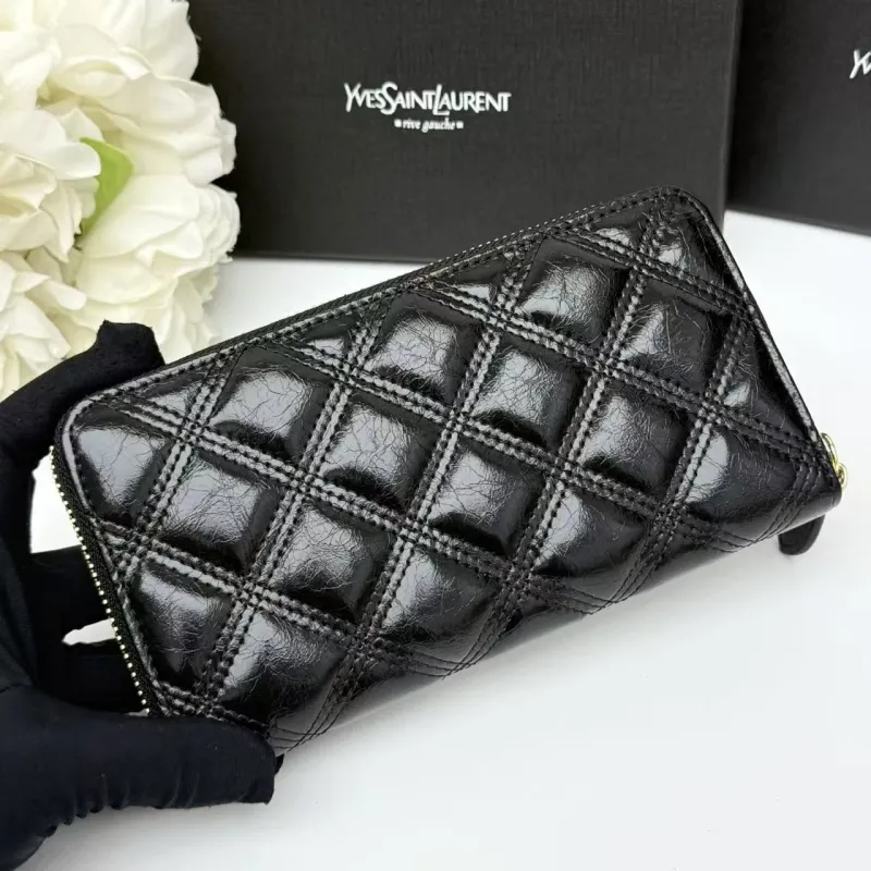 Yves Saint Laurent Black Quilted Leather Zip Around Wallet - Image 4