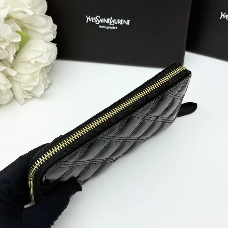 Yves Saint Laurent Black Quilted Leather Zip Around Wallet - Image 5