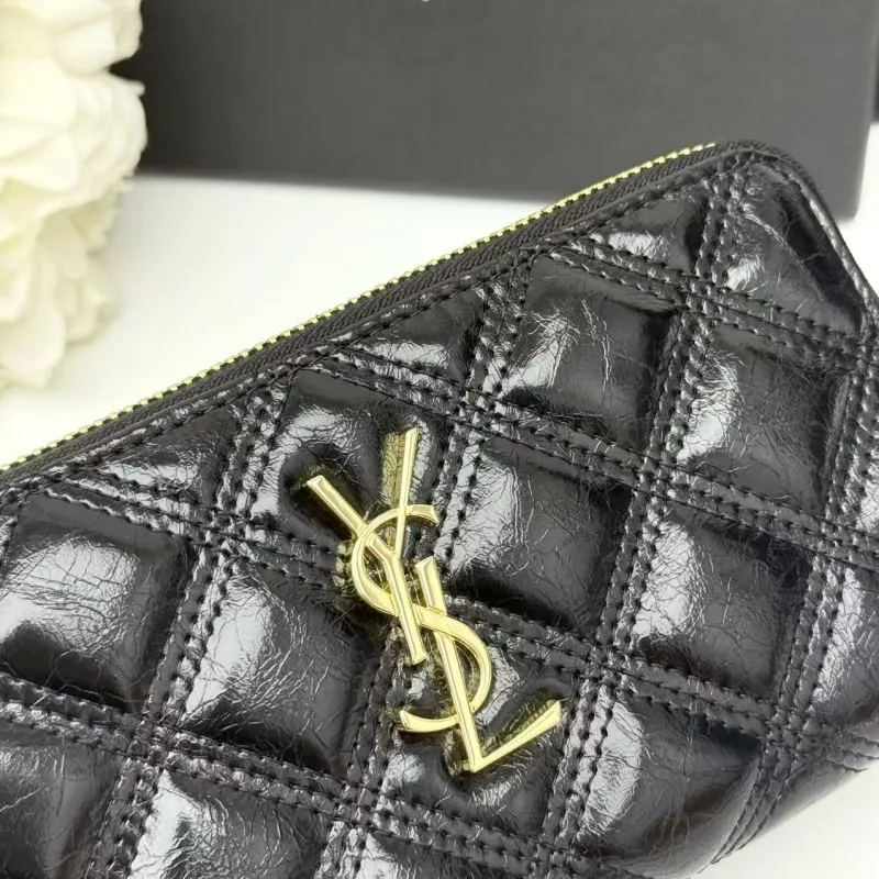 Yves Saint Laurent Black Quilted Leather Zip Around Wallet - Image 6