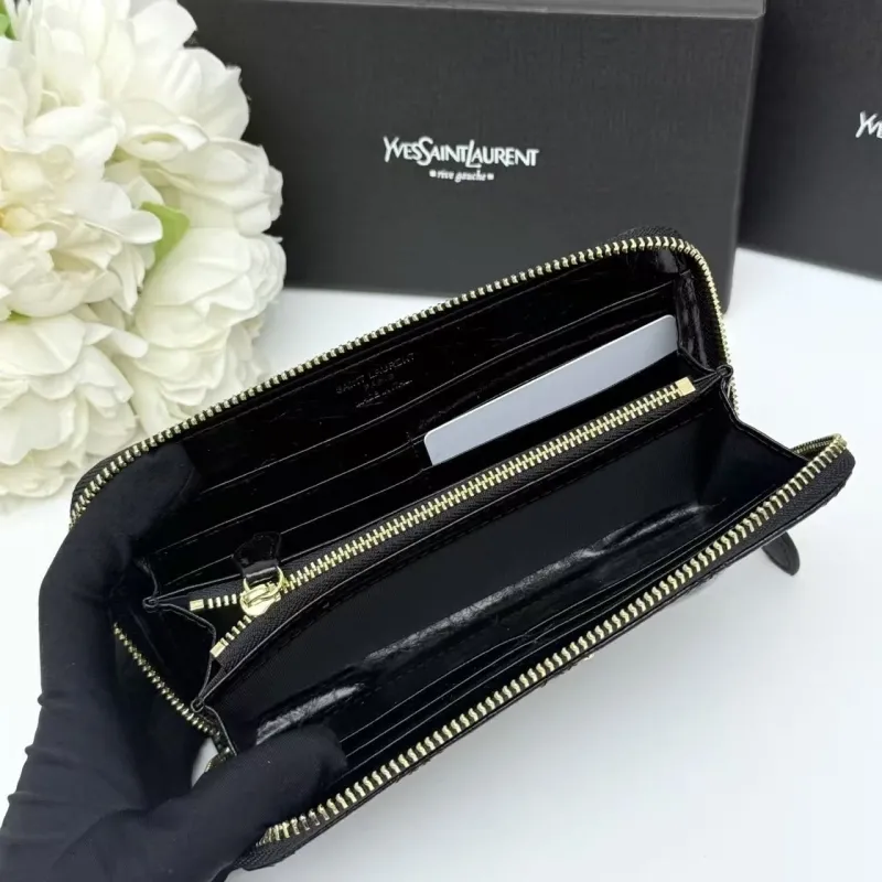 Yves Saint Laurent Black Quilted Leather Zip Around Wallet - Image 7