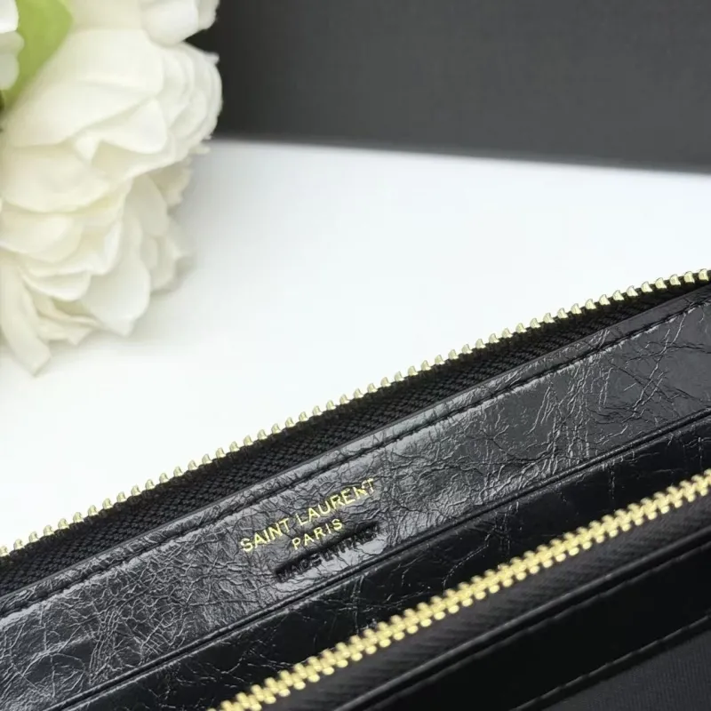 Yves Saint Laurent Black Quilted Leather Zip Around Wallet - Image 8