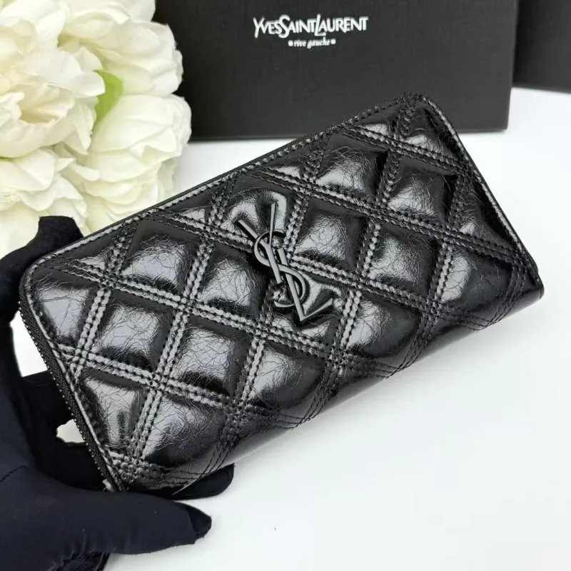 Alternative view of YSL Black Quilted Zip Around Leather Wallet