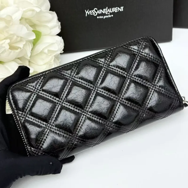 Yves Saint Laurent Black Zip Around Wallet 159 - Image 4