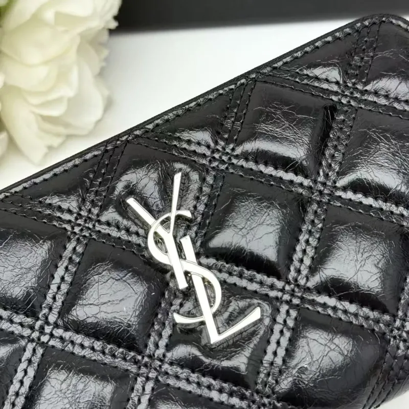 Yves Saint Laurent Black Zip Around Wallet 159 - Image 6