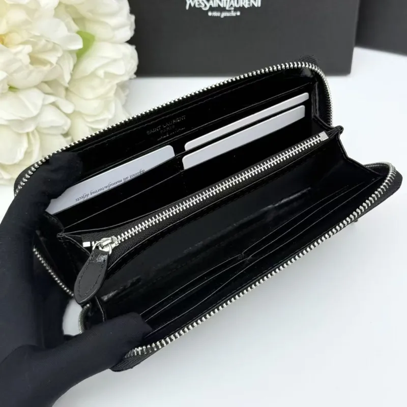 Yves Saint Laurent Black Zip Around Wallet 159 - Image 7