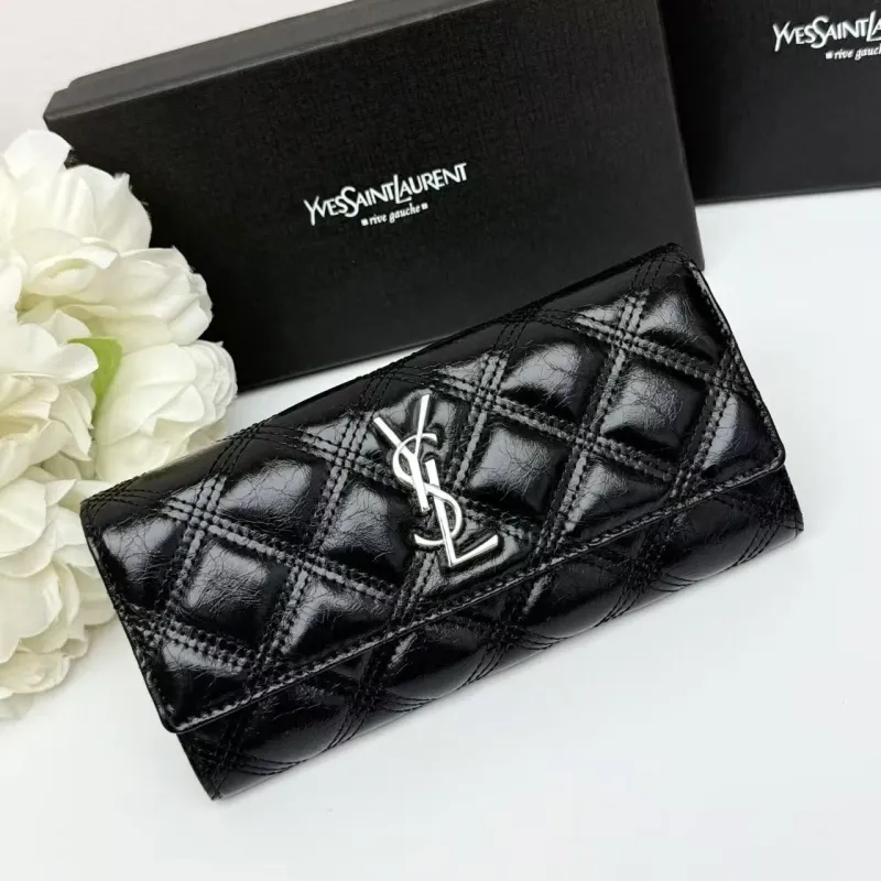 Yves Saint Laurent Black Quilted Leather Long Wallet