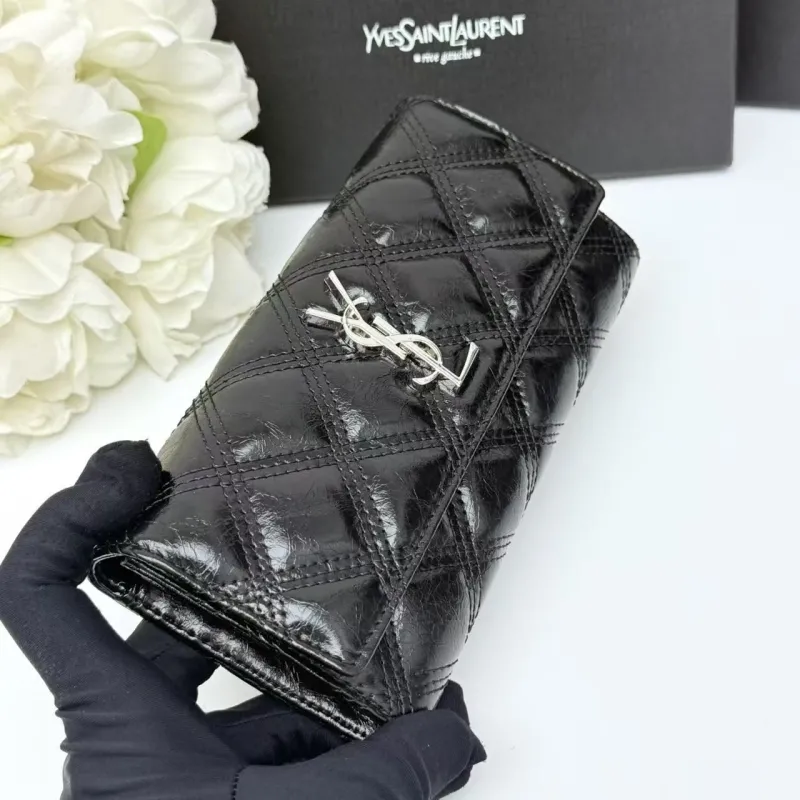 Yves Saint Laurent Black Quilted Leather Long Wallet - Image 3