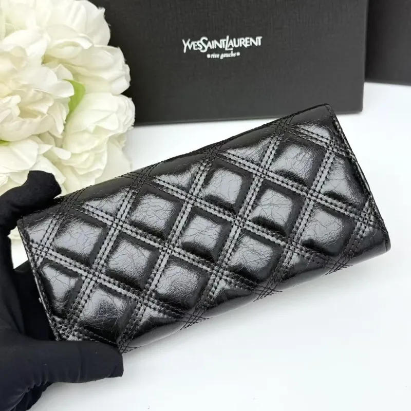 Yves Saint Laurent Black Quilted Leather Long Wallet - Image 4