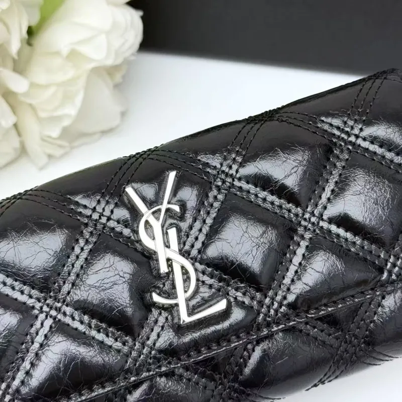Yves Saint Laurent Black Quilted Leather Long Wallet - Image 6