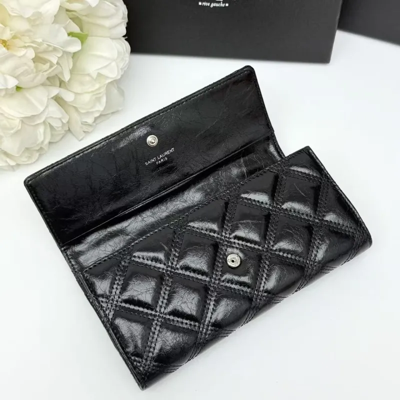Yves Saint Laurent Black Quilted Leather Long Wallet - Image 7