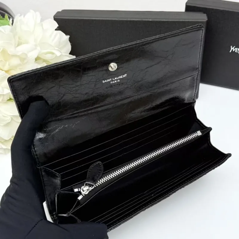 Yves Saint Laurent Black Quilted Leather Long Wallet - Image 8