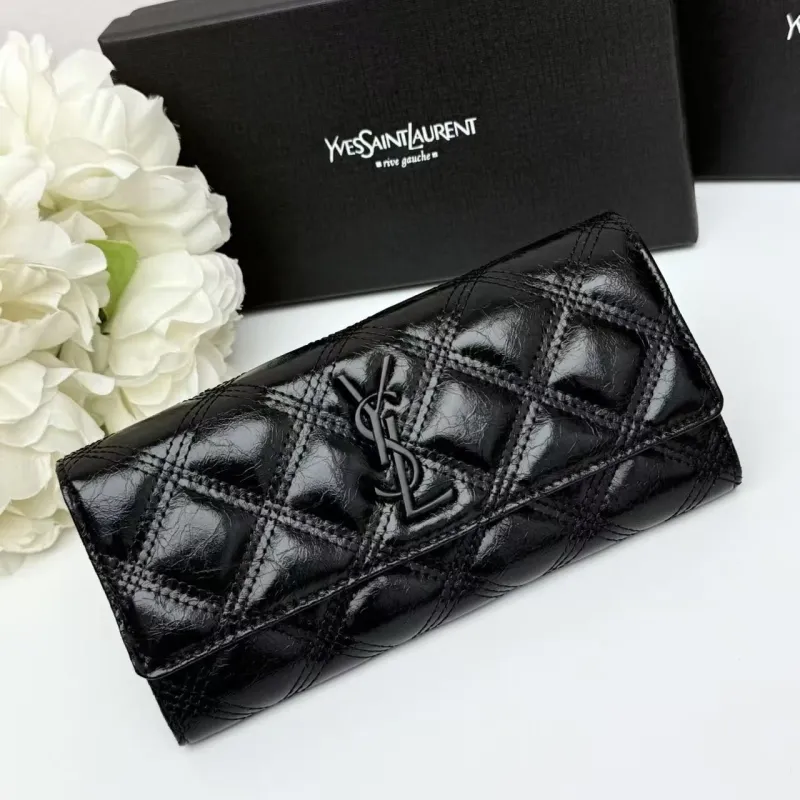 YSL Black Quilted Continental Wallet