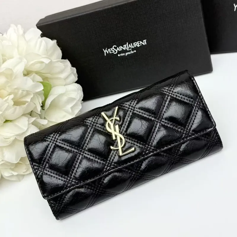YSL Black Quilted Long Wallet 162