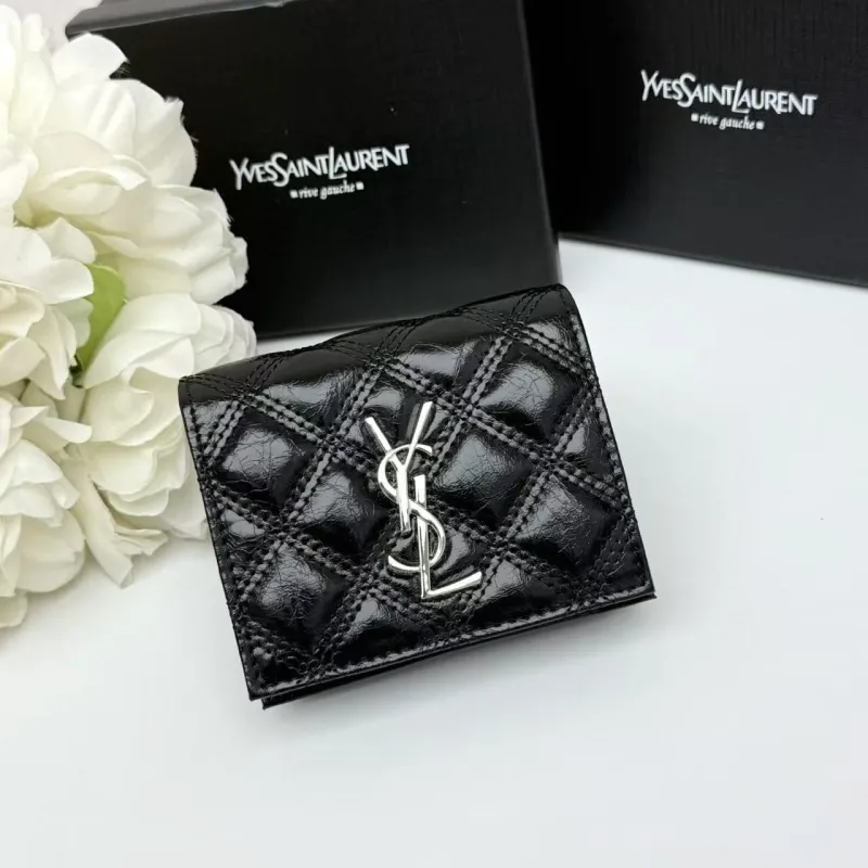 YSL Black Quilted Leather Compact Wallet