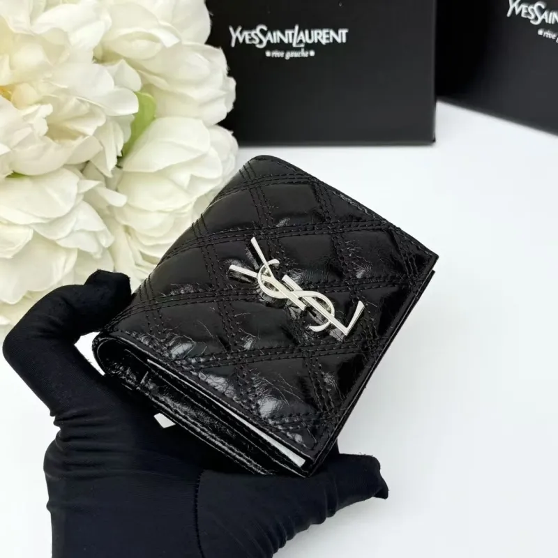 YSL Black Quilted Leather Compact Wallet - Image 3