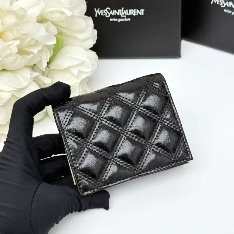 YSL Black Quilted Leather Compact Wallet - Image 4