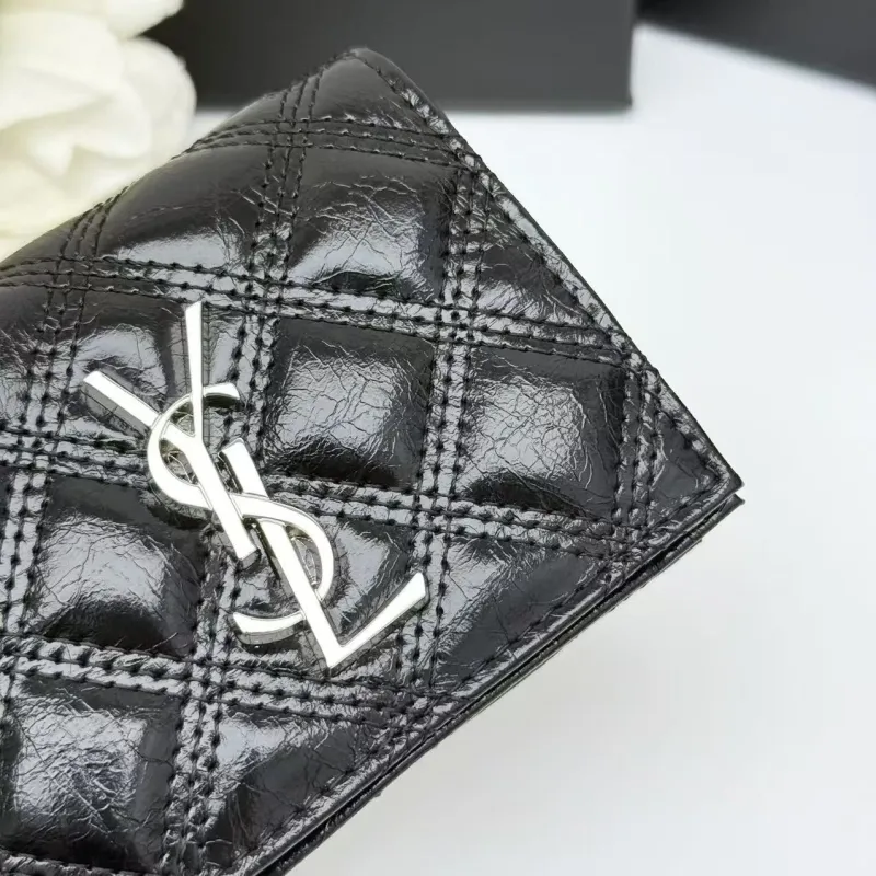 YSL Black Quilted Leather Compact Wallet - Image 5