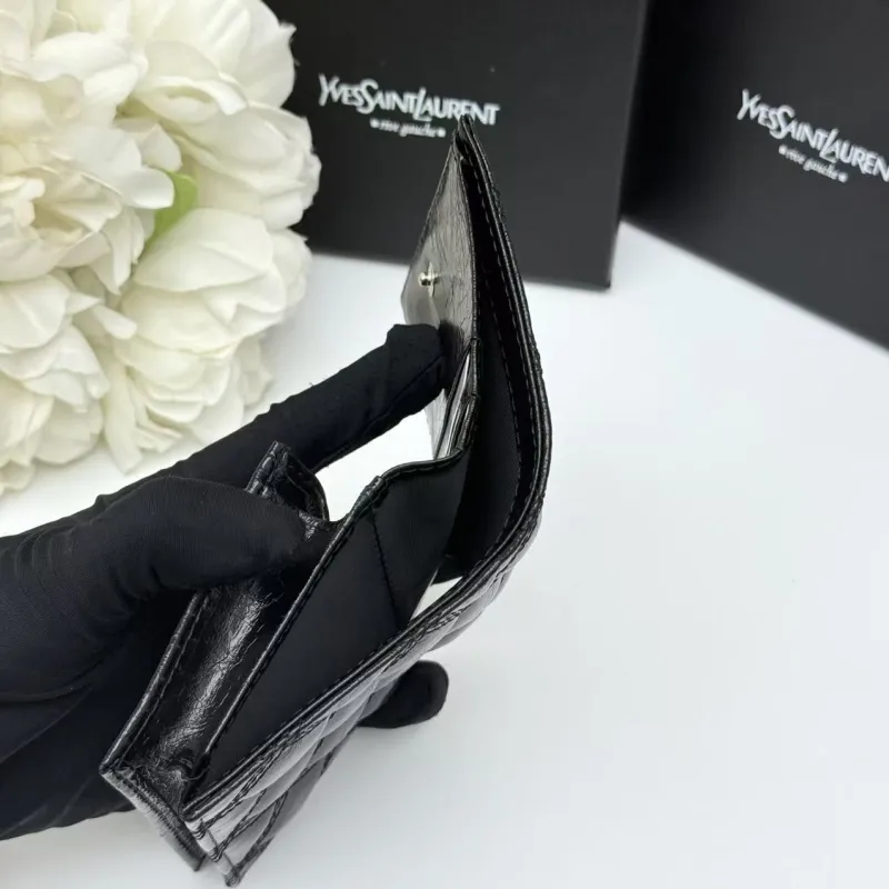 YSL Black Quilted Leather Compact Wallet - Image 7