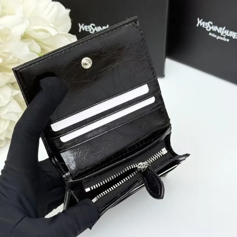 YSL Black Quilted Leather Compact Wallet - Image 8
