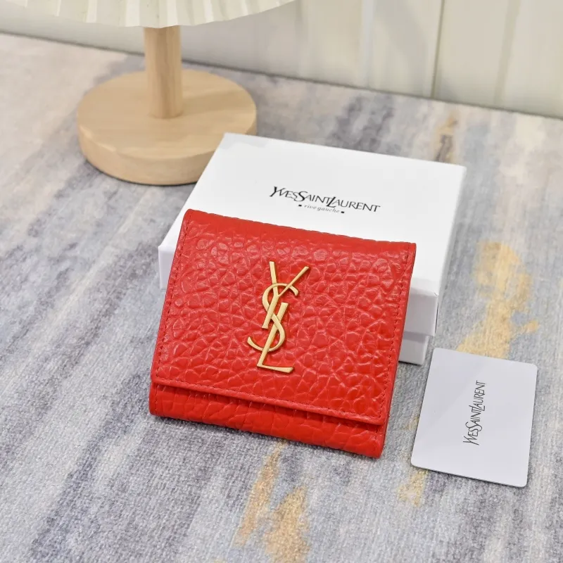 YSL Red Leather Compact Wallet 166