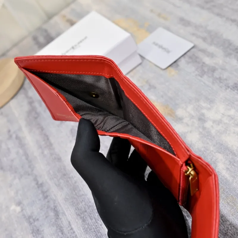 YSL Red Leather Compact Wallet 166 - Image 8