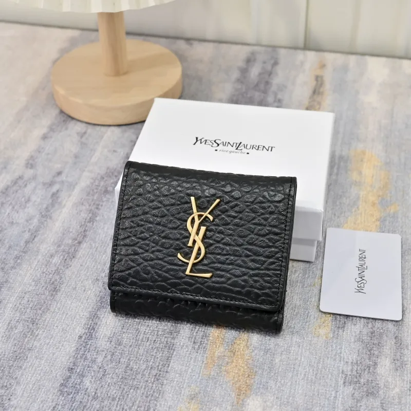 YSL Black Leather Trifold Wallet