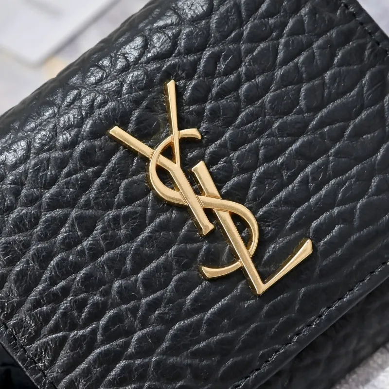 YSL Black Leather Trifold Wallet - Image 3